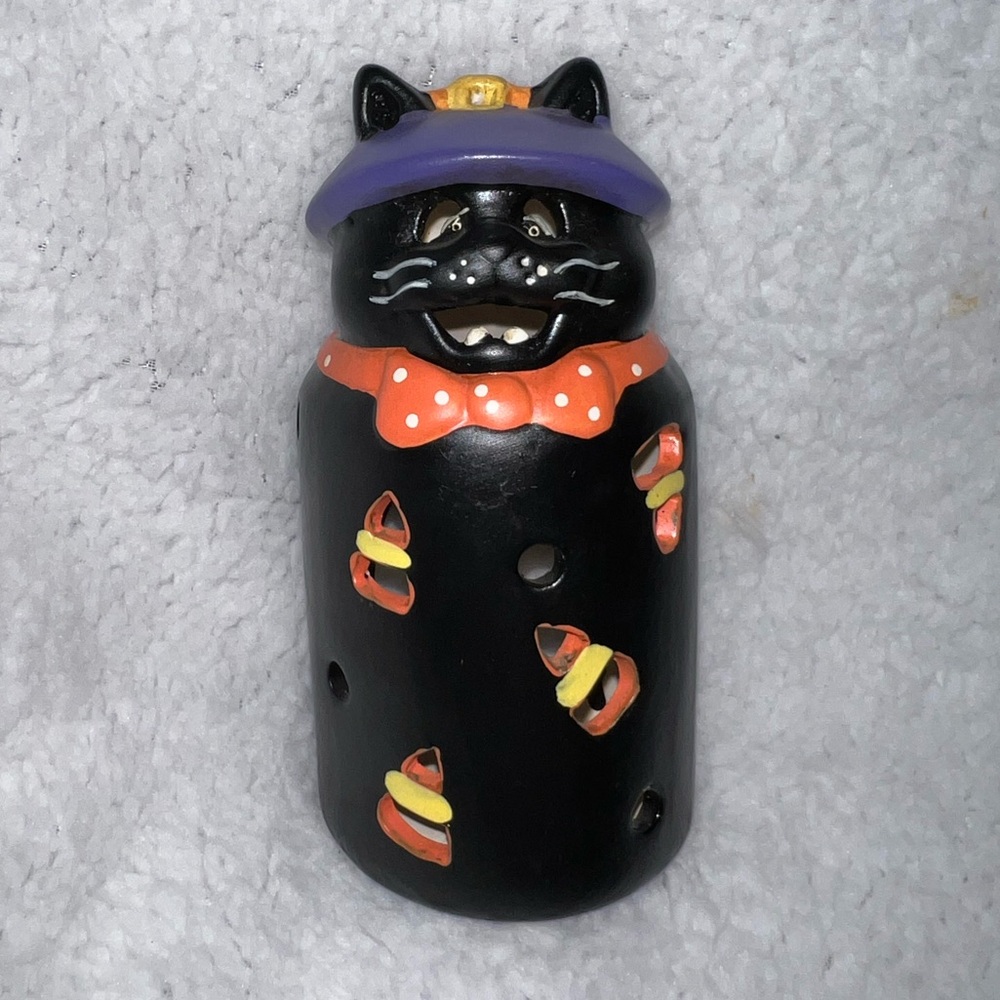 VINTAGE BLACK CAT CANDLE HOLDER